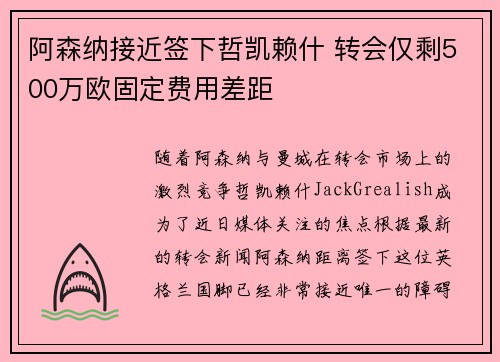 阿森纳接近签下哲凯赖什 转会仅剩500万欧固定费用差距
